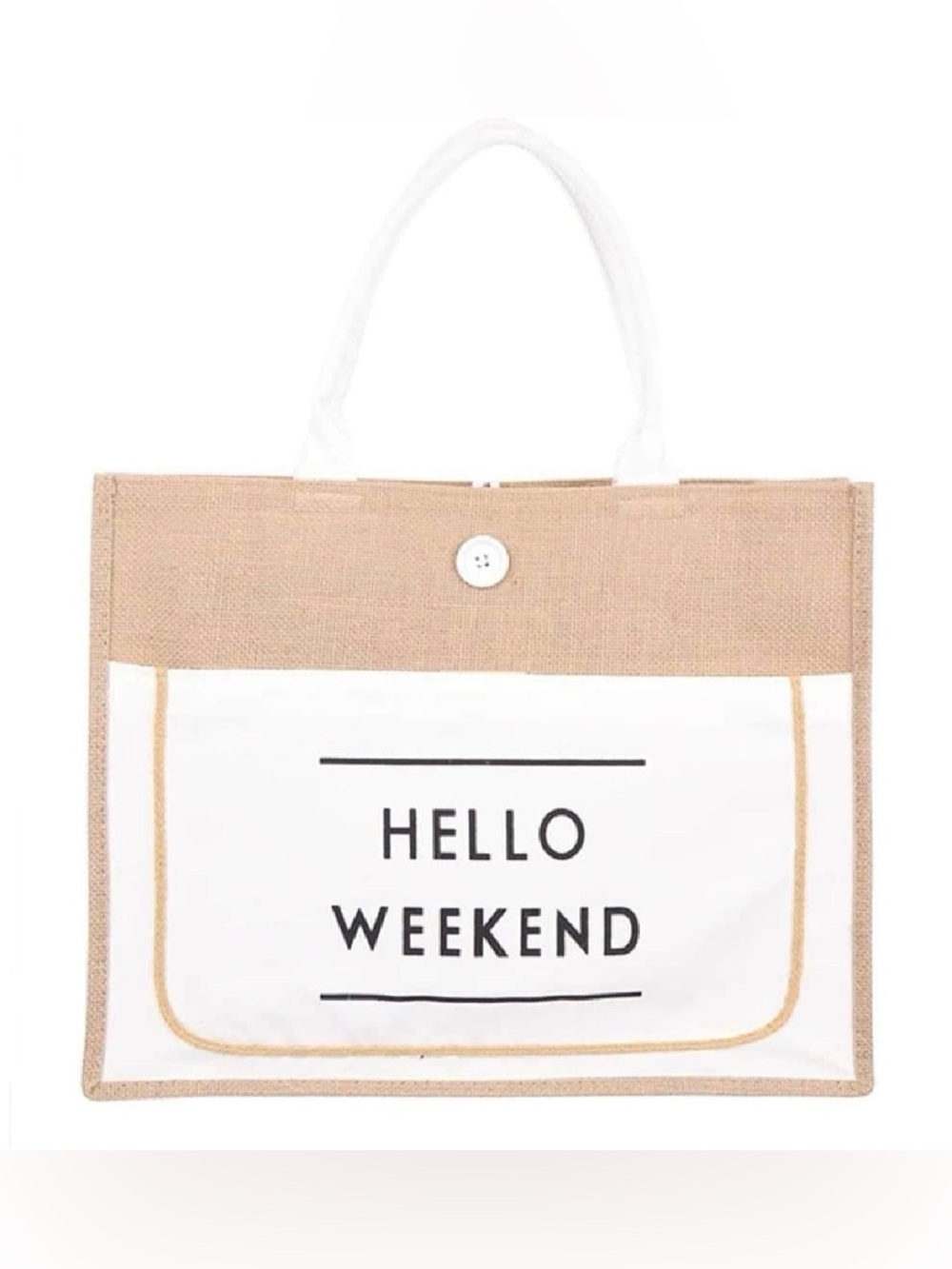 Hello Weekend Tote Bag - Natural & White
